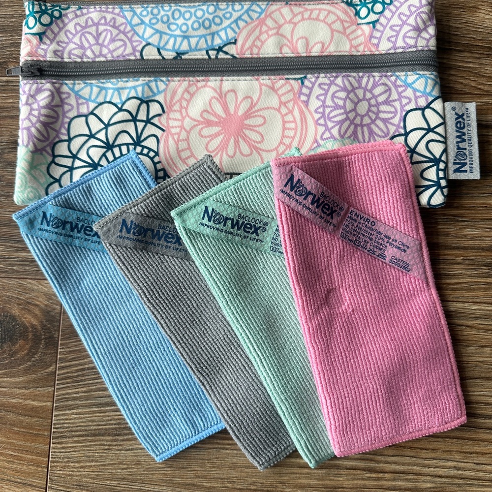 Norwex Reusable Wet Wipes Bag Set - Vibrant Cloth Set with Floral Pouch